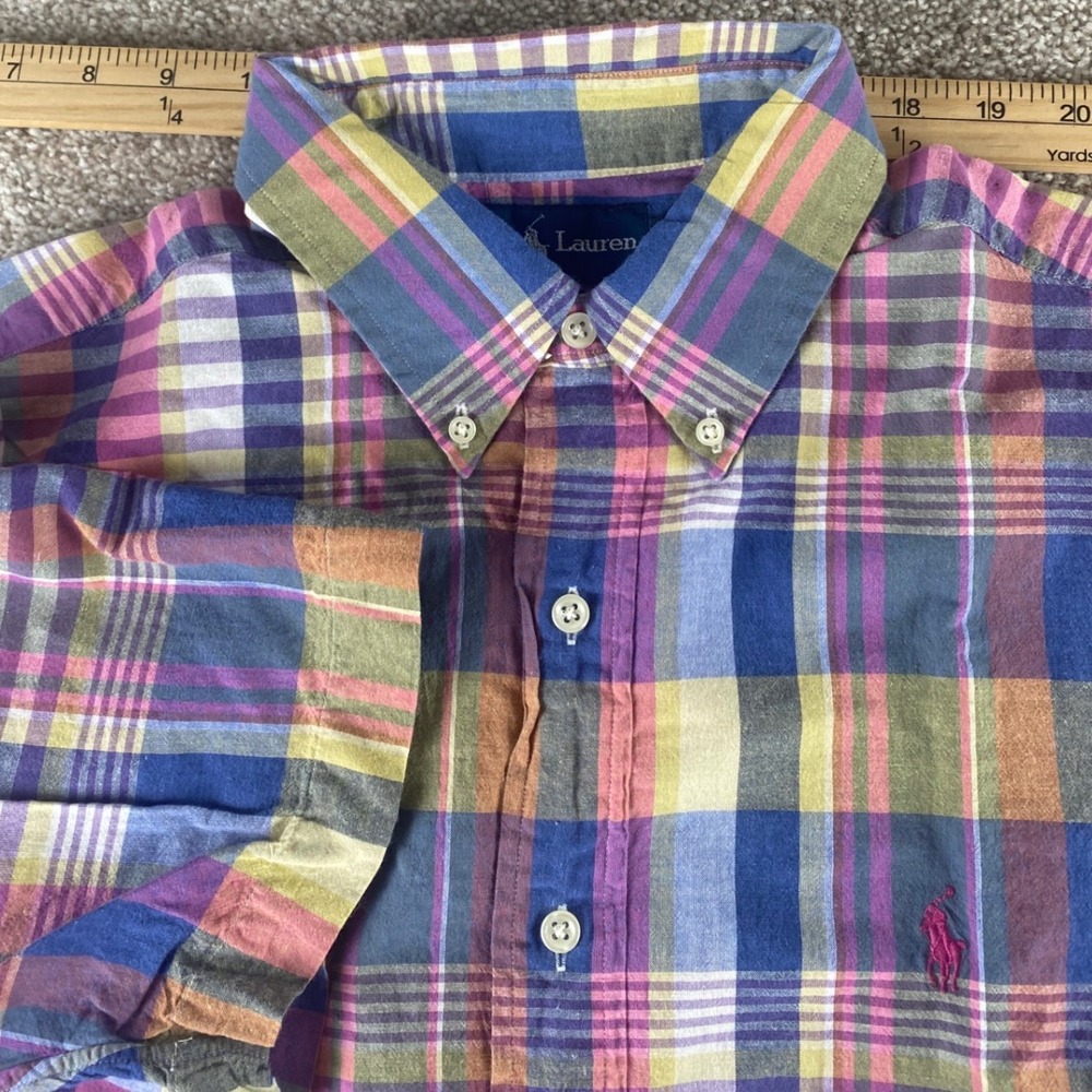 VTG Polo Ralph Lauren Mens M Classic Fit Cotton Colorful Plaid Button Down Shirt